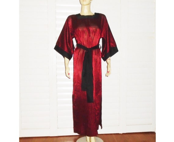 60s Silk Nightgown Red and Black Striped Loungewea