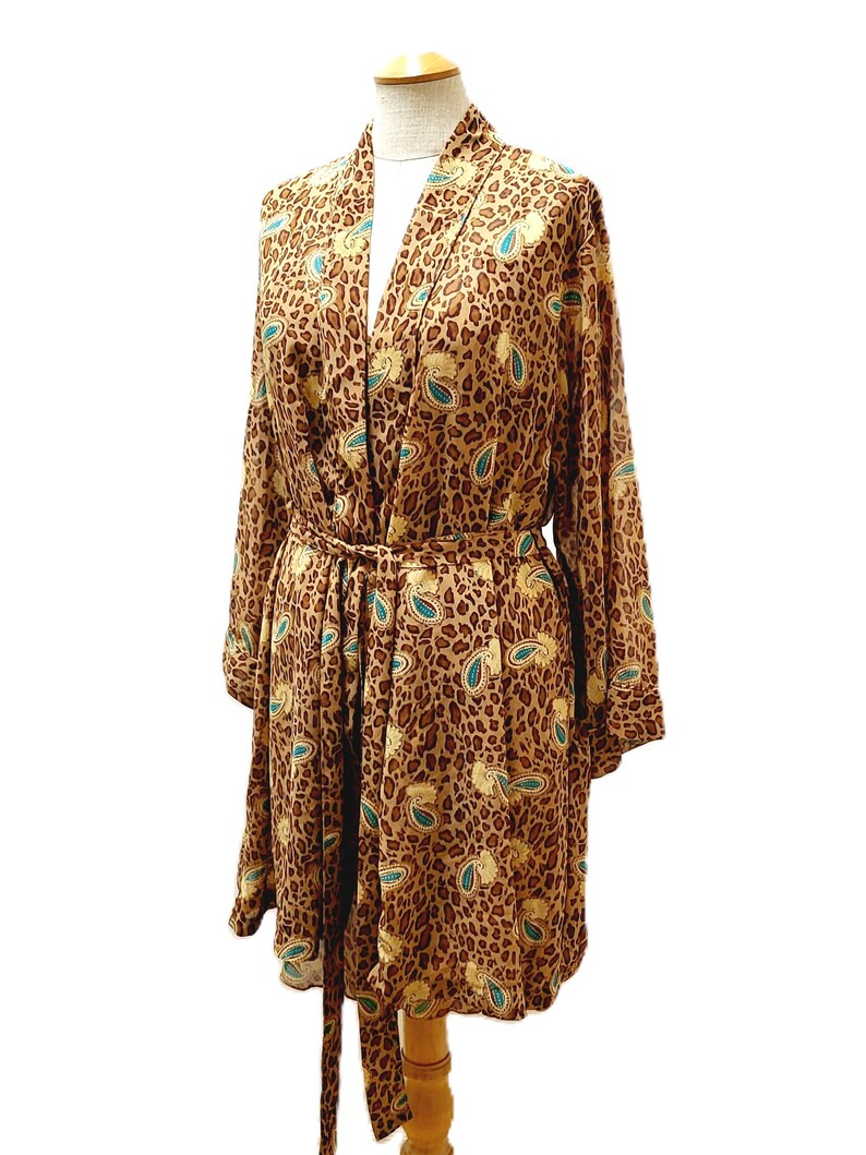 90s Short Robe Set Leopard and Paisley Print Wrap With Night Slip S - Etsy