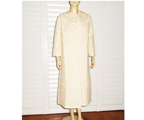 80s Robe Set Cream Floral Quilted Matching Pajama
