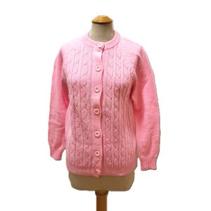 70s Pink Sweater Cable Knit Wool Cardigan Small NWOT