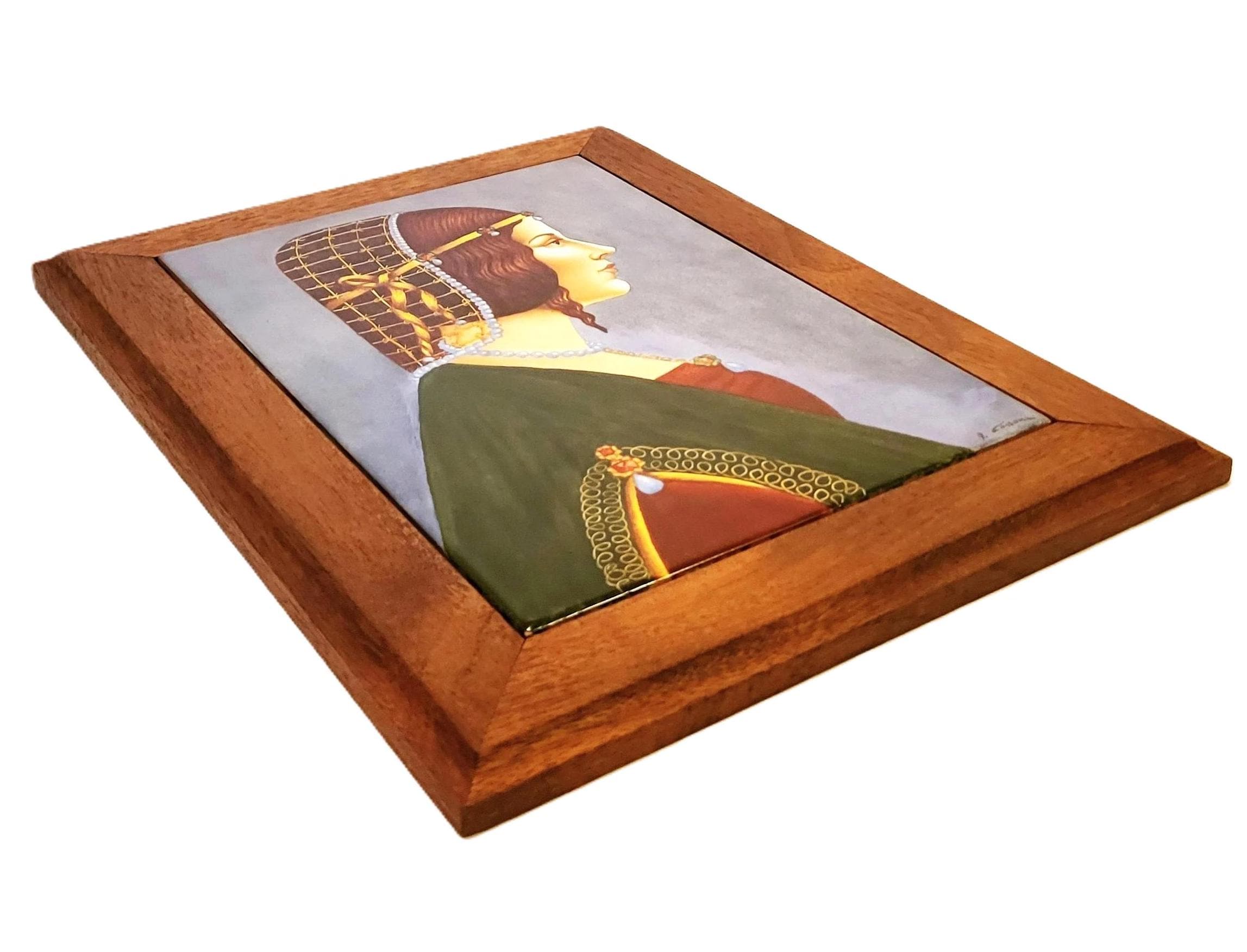 Beatrice D'este Ceramic Tile Artwork Leonardo Style Signed 15x11