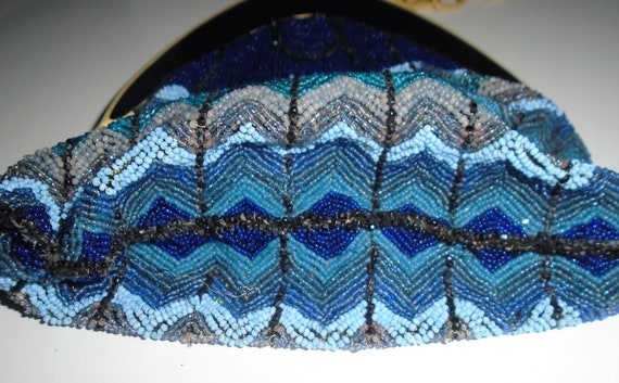 30s Evening Bag Blue Chevron Beaded Bag w Cellulo… - image 3