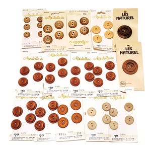 Lot de 56 boutons vintage marron pour cartes, ronds en bois et plastique
