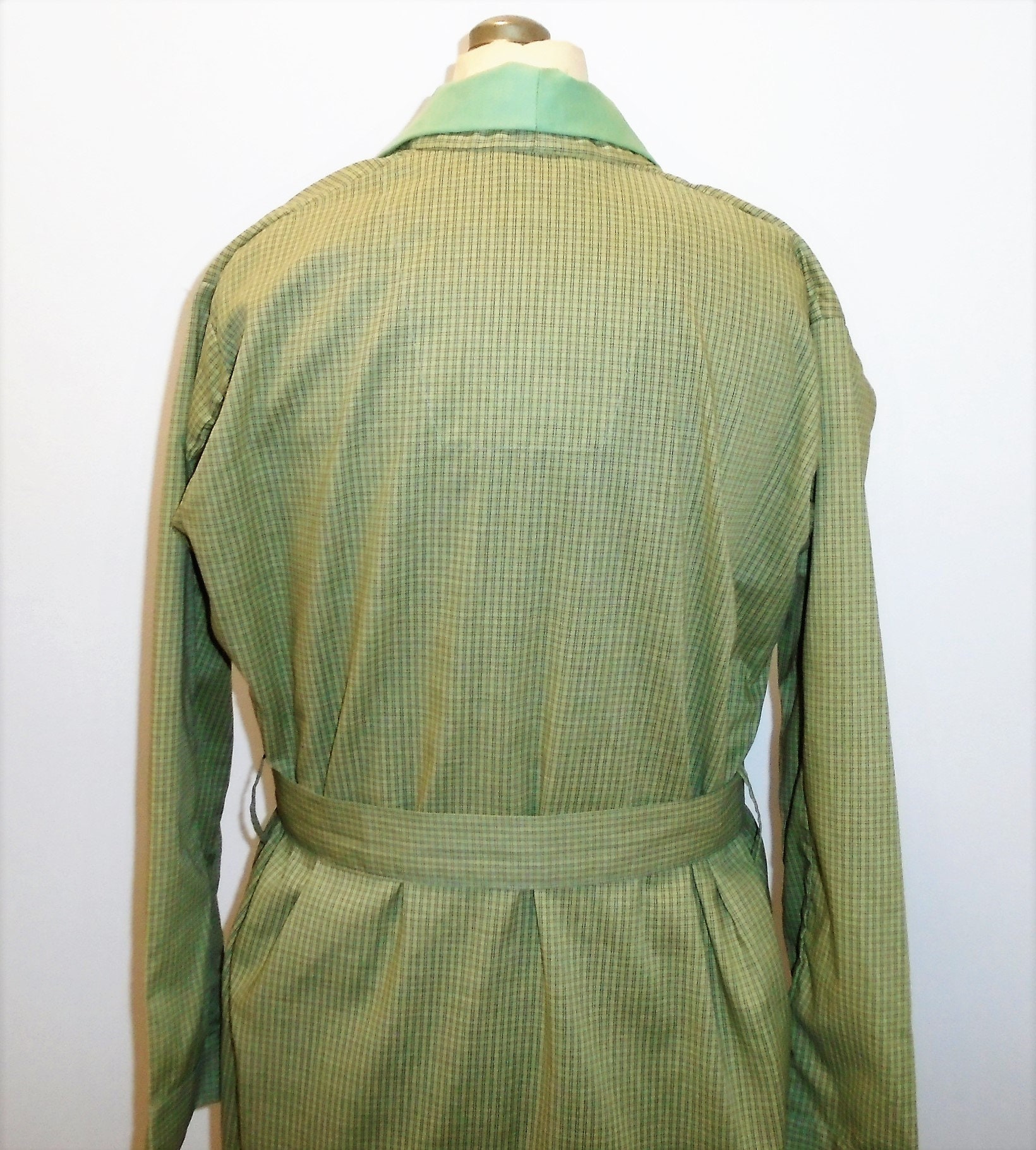 Vintage Mens Robe 70s Checkered Green Lounging Robe M Etsy