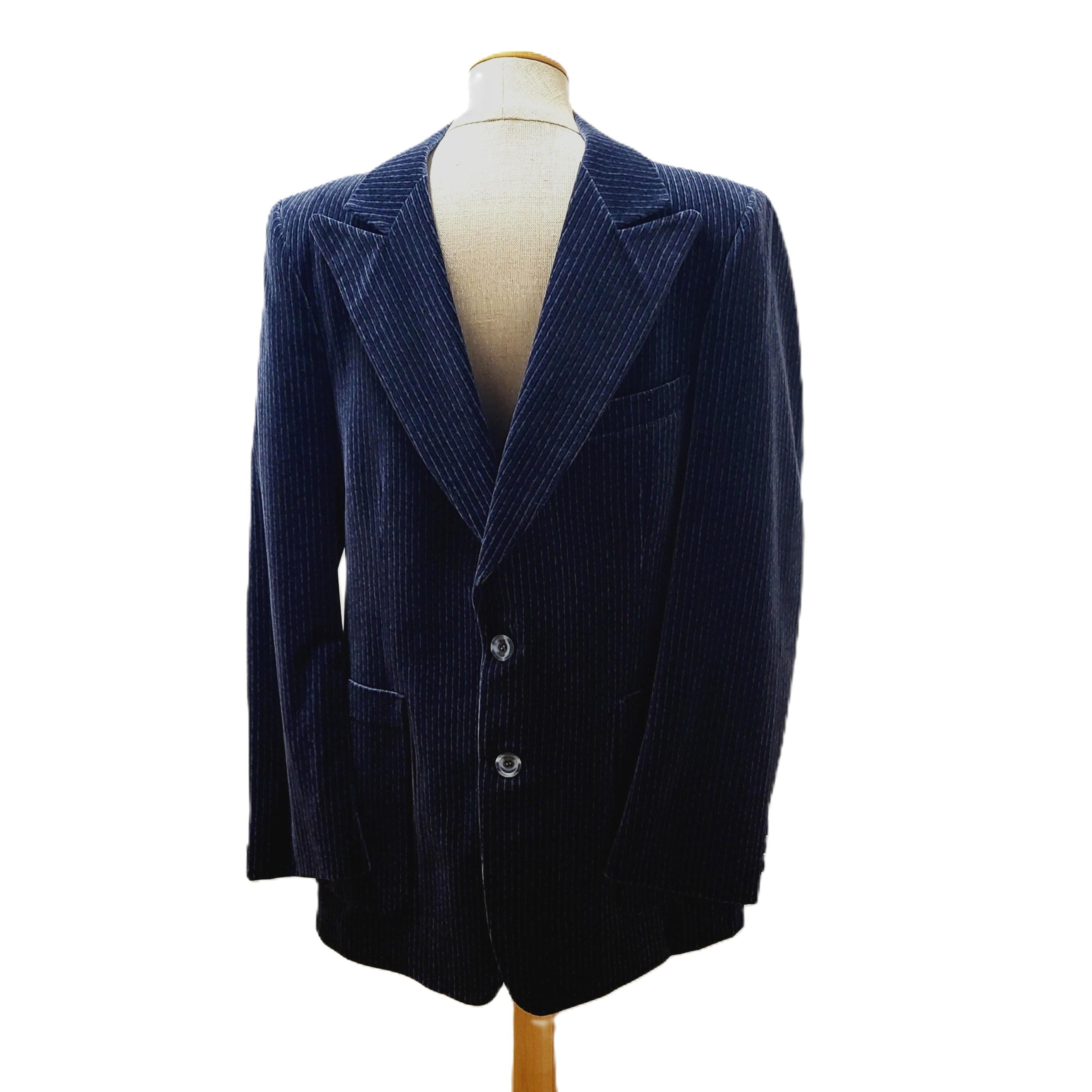 70s Blue Velvet Blazer Pinstriped Jacket by Herve St Amour Medium 
