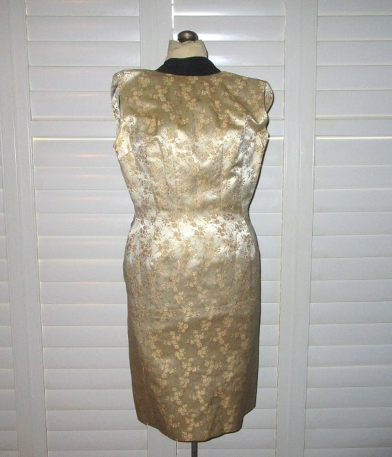 60s Brocade Dress Gold and Cream Sheath with Matc… - image 4