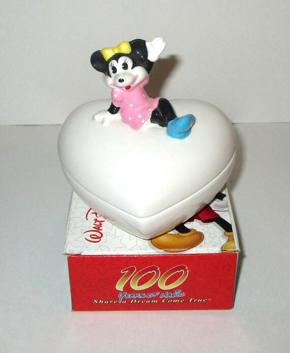 Minnie Mouse Trinket Box Heart Jewelry Holder w Micke… Gem
