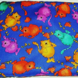 Funny Cat Print Fabric on Blue Cotton Material 1 or 2 Yards
