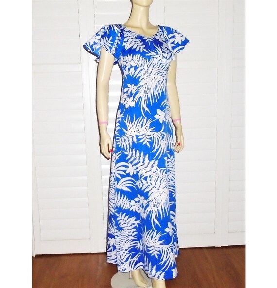 Vintage Hawaiian Dress 80s Pomare Blue Aloha Dres… - image 4