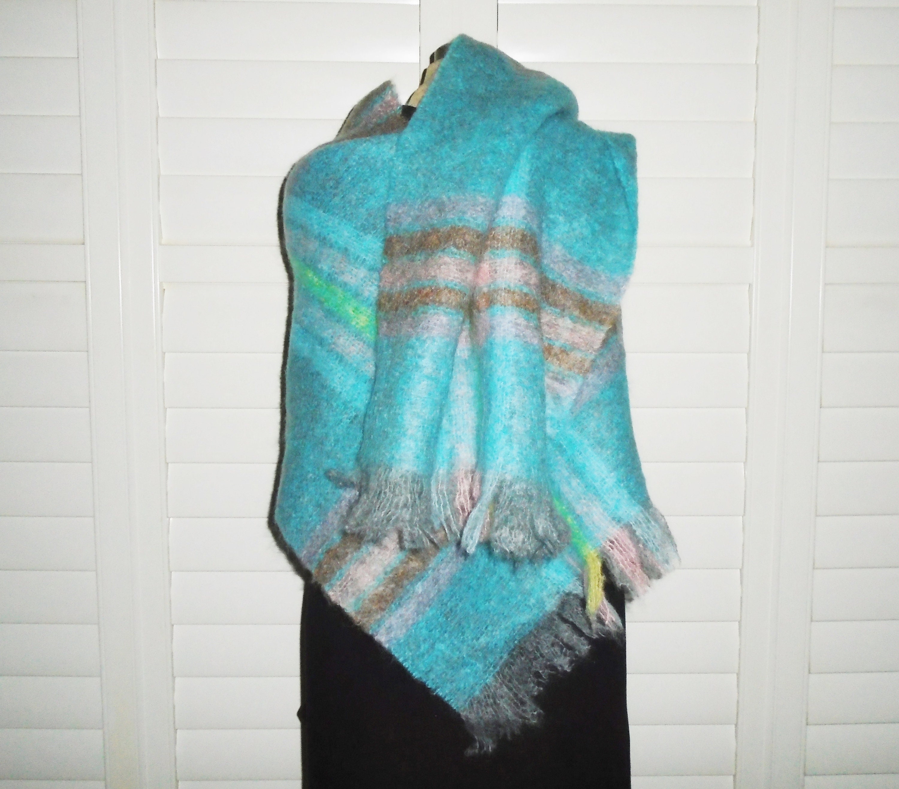 Teal Mohair ladies scarf made in England Teal Mohair ladies scarf made in England