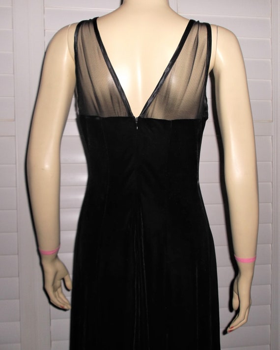 Vintage Evening Gown 80s Black Velvet Dress M - image 6