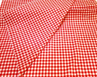 Tissu vichy vintage 2 mètres à carreaux en coton rouge et blanc
