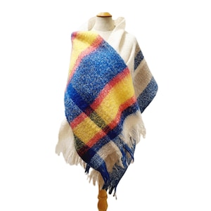 Vintage Mohair Scarf Rainbow Colors Wide and Long Shoulder Wrap 80x21