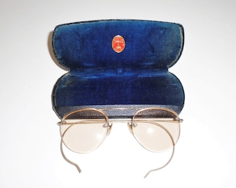 Vintage Sunglasses Gold Filled Tinted Wire Eyeglasses w Case