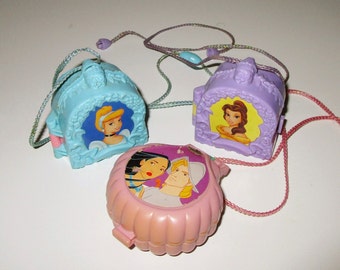 Vintage Disney Locket Necklaces Polly Pocket Style Compacts 3pc