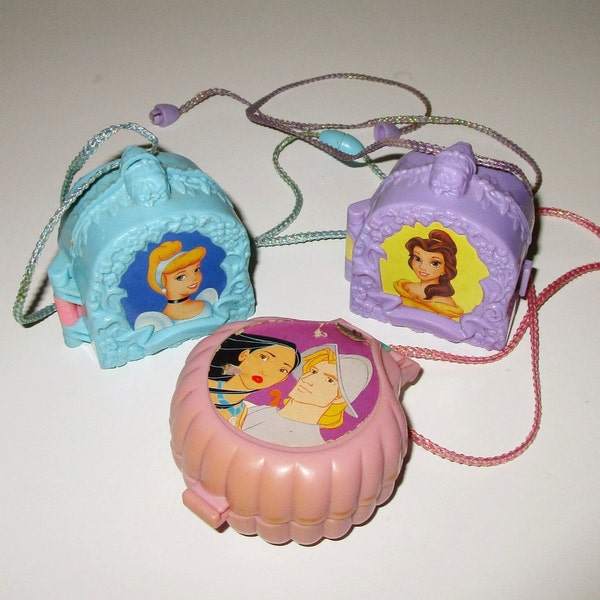 Vintage Disney Locket Necklaces Polly Pocket Style Compacts 3pc
