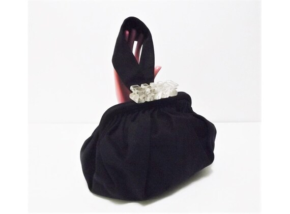 Vintage Black Bag 50s Evening Bag with Lucite Clas
