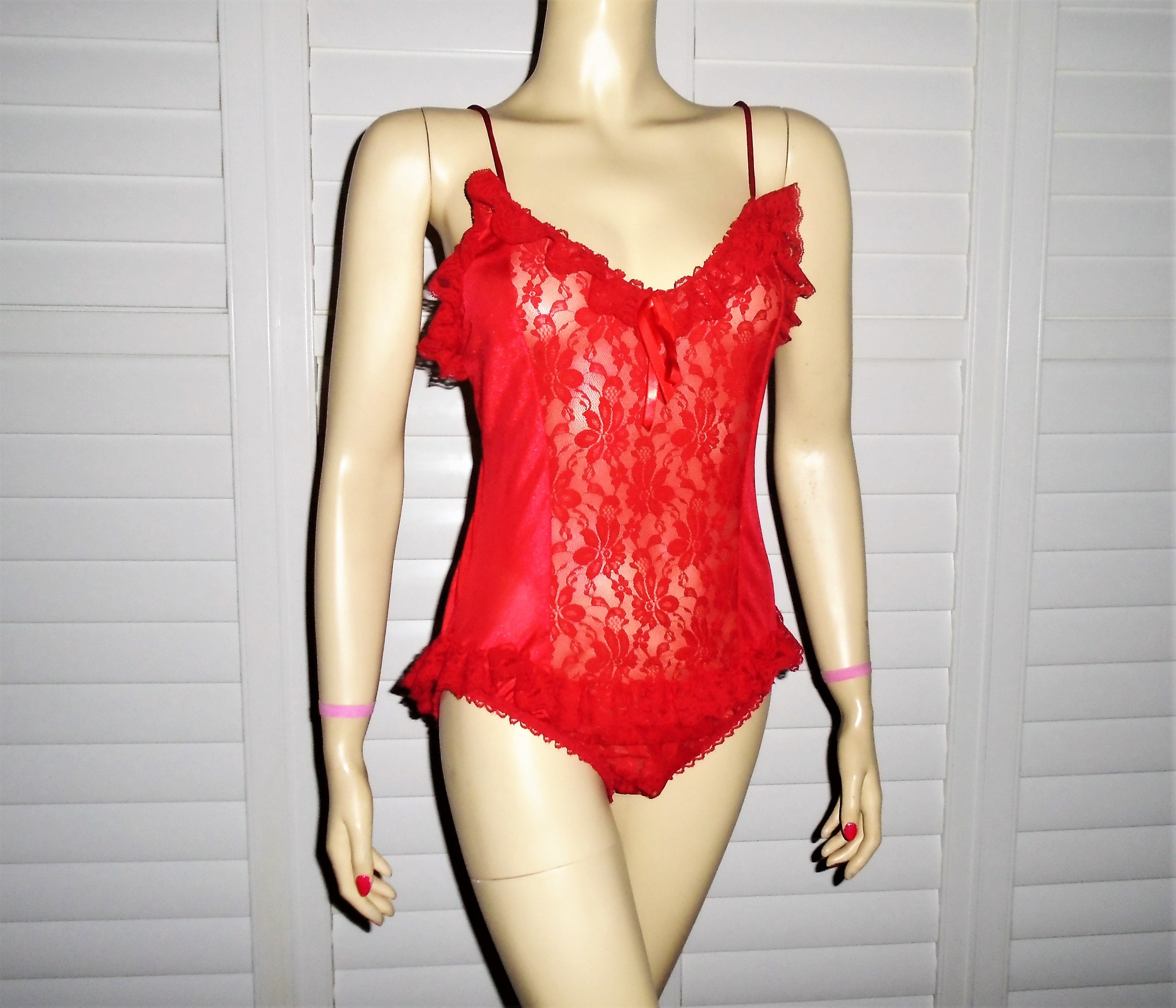 Vintage Teddy Lingerie 80s Sears Red Bodysuit M - Etsy
