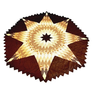 Quilted Star Display Piece Vintage Handcrafted Patchwork Brown Backing 63&quot;