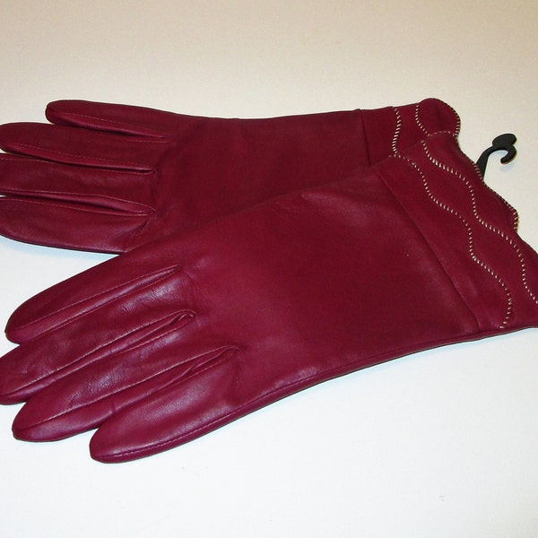 Gants en cuir pour femmes Gants de conduite vintage rouge bordeaux L NOS