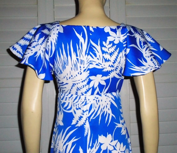 Vintage Hawaiian Dress 80s Pomare Blue Aloha Dres… - image 7
