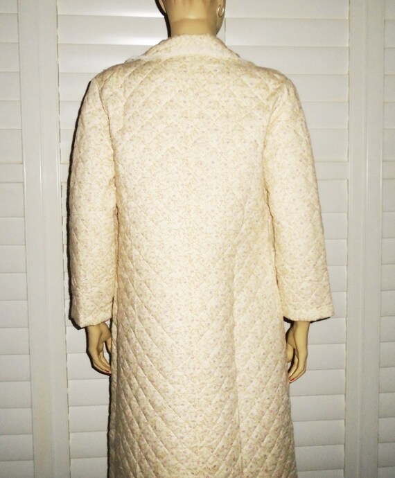 80s Robe Set Cream Floral Quilted Matching Pajama… - image 4