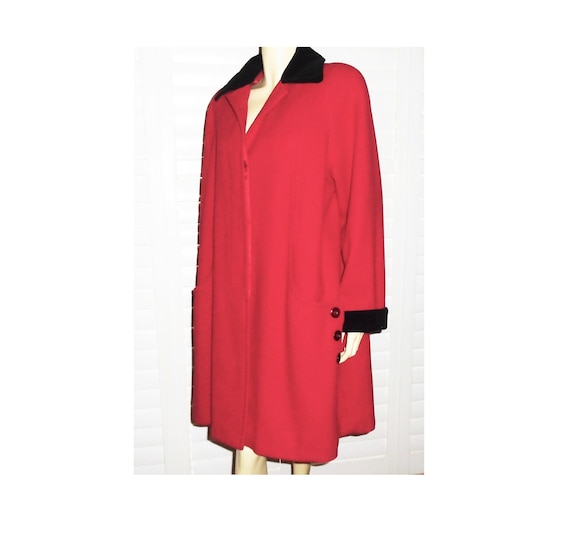 Vintage Red Wool Coat Velvet Trim 80s Donnybrook C