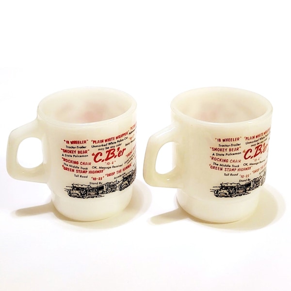 70s CBer Fire King Mugs Trucker Coffee Cups Set of 2