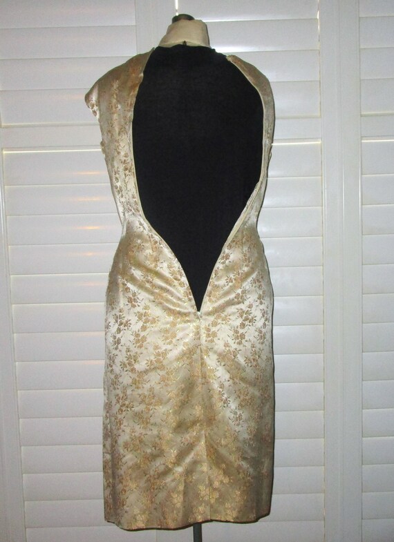 60s Brocade Dress Gold and Cream Sheath with Matc… - image 7