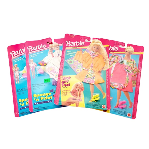 1994 Barbie Fashions Sponge 'n Print and Stick and Peel 4pc NIP