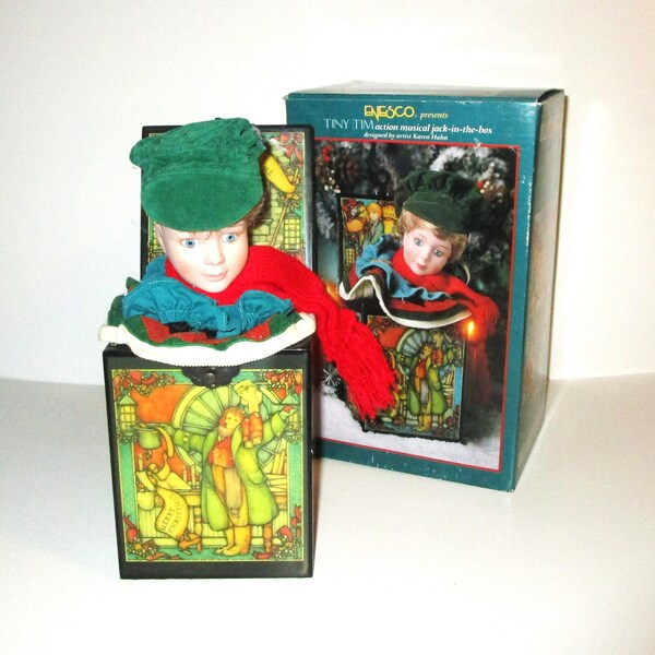 1989 Tiny Tim Music Box Christmas Jack in the Box by Enesco