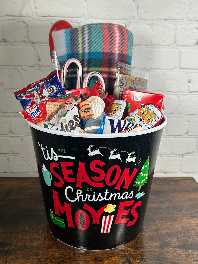 Christmas Popcorn Bucket 236oz Themed Goodie Gift Basket Etsy