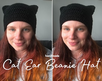 Handmade Crochet Cat Ear Beanie Hat – Custom Color, Soft Yarn Kitty Hat for Winter - Christmas Gift - Cat lover gift - cozy hat