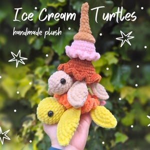 Crochet Ice Cream Turtle Plush - Ice Cream Turtle Tower Plushie - Weird and Cute Amigurumi Dessert Stack - Kawaii Amigurumi Sundae Plushie