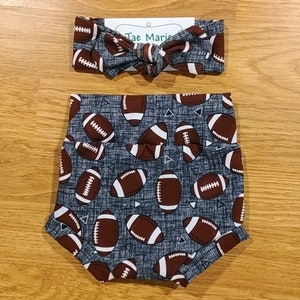 HIGH RISE, football, bummies, shower gift, diaper cover, shorties, shorts, topknot, headband, take home, going home, coming home, photo prop