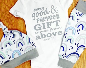 Every Good and Perfect Gift comes from Above, Rainbow baby outfit, Going Home Outfit, shower gift, take home, religious, baptism, adoption