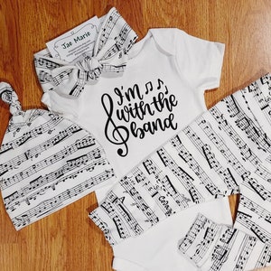 I&#39;m with the band, baby boy, baby girl, unisex, gender neutral clothes, baby shower, coming home, going home, jazz, music