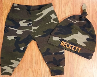 Personalized, baby boy, coming home, personalized hat, custom hat, baby photo prop, baby shower, baby gift, joggers, pants, camo, camouflage