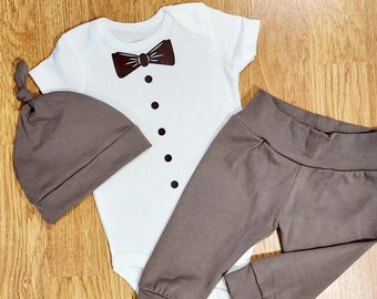 baby boy, coming home outfit, baby shower, gift, bodysuit, hat, pants, going home outfit, photo prop, tux, tuxedo