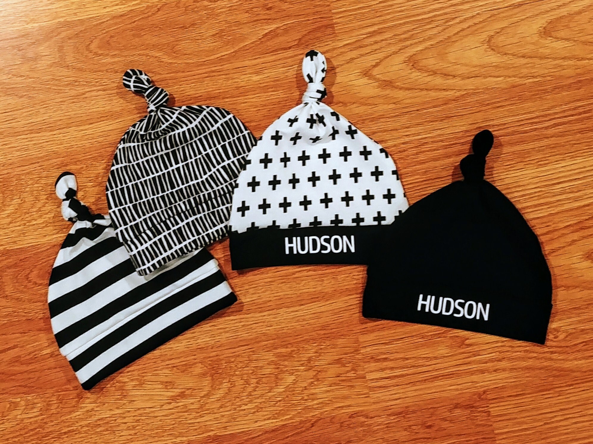 Personalized Baby Boy Hat Set Monochrome Black Gray Etsy