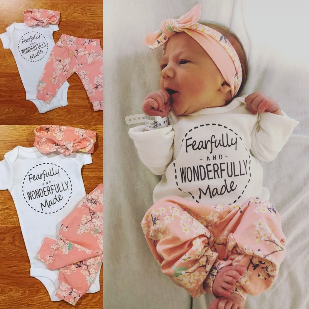 Baby Girl Fearfully and WONDERFULLY Made Going Home Outfit, Shower Gift ...