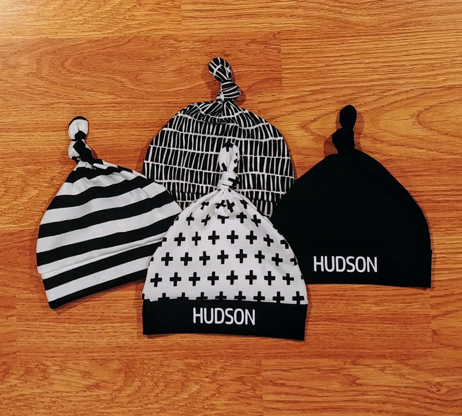Personalized Baby Boy Hat Set Monochrome Black Gray Etsy