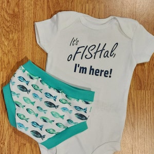 It&#39;s oFISHal I&#39;m here, take home outfit, going home outfit, baby boy, funny baby, bummies,  diaper cover,  fishing outfit, fish, coming home