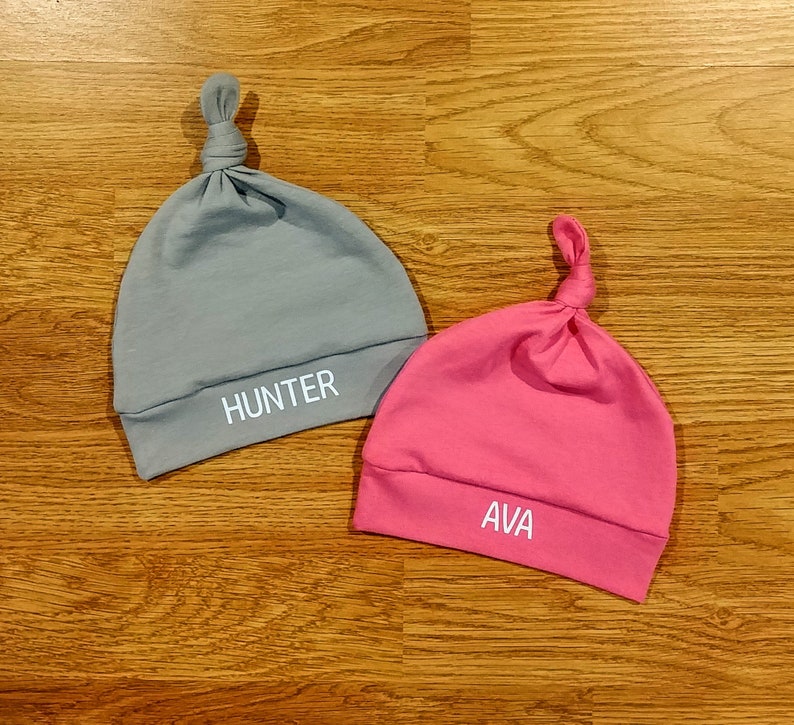 Personalized Baby Hat Set Solid Pink Gray Twins Triplets Etsy