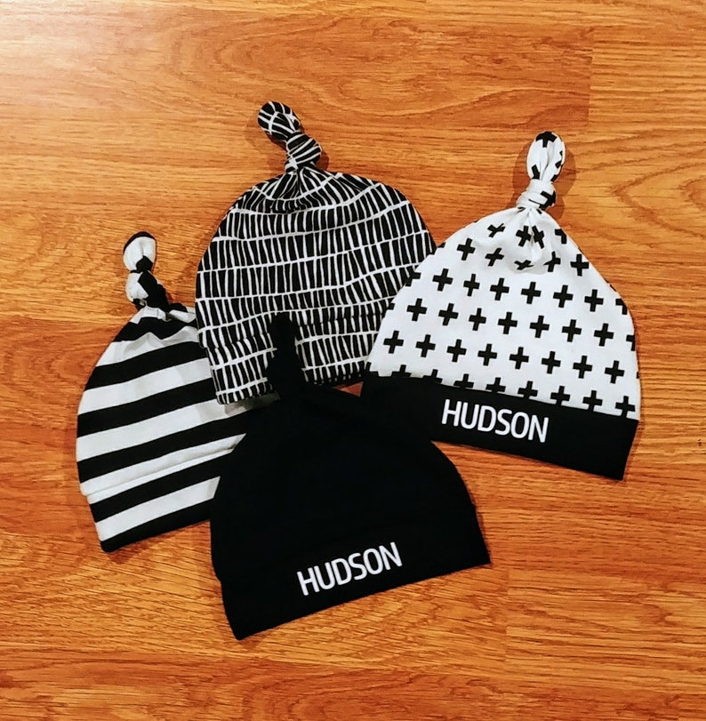 Personalized Baby Boy Hat Set Monochrome Black Gray Etsy
