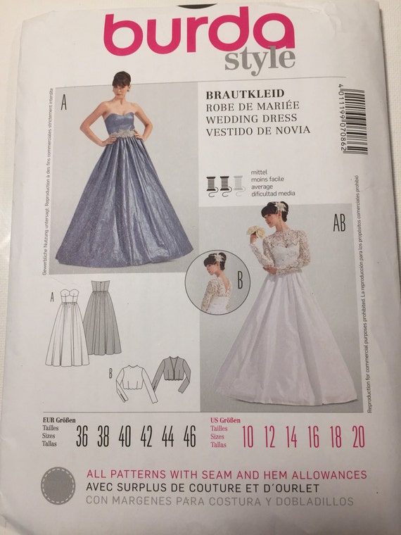 PATRON BURDA ROBE DE MARIEE OU DE CEREMONIE TAILLE 36 AU 46 N°7086