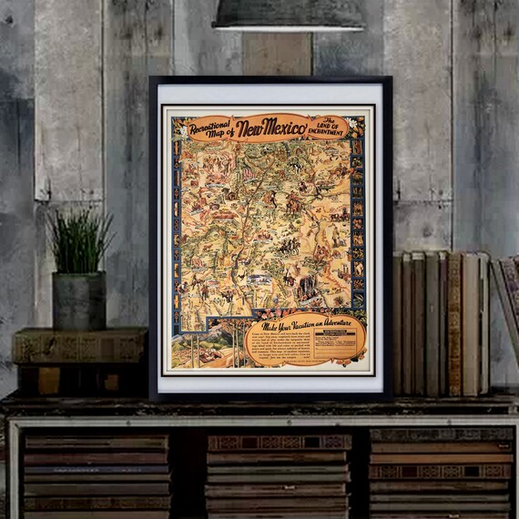 Map Of New Mexico Ad 1946 Print Wall Art Game Room Decor Etsy