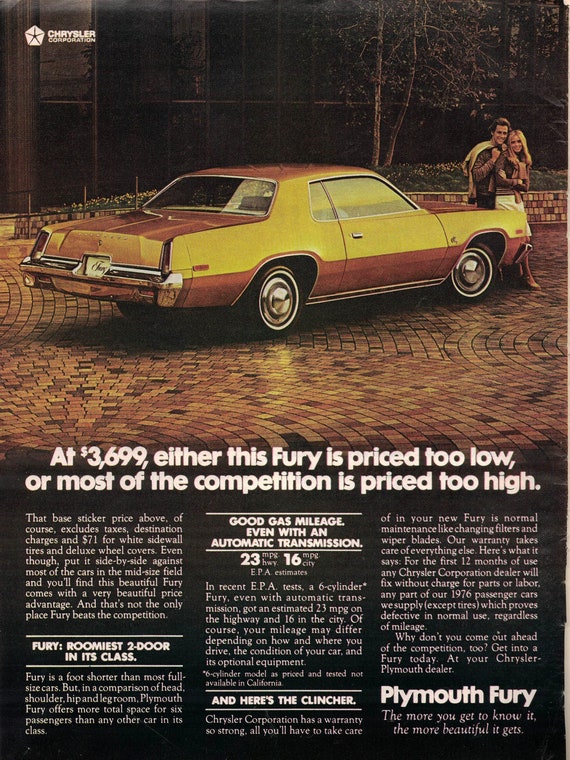 Plymouth Fury Print 1976 Plymouth Fury Advertisement Wall Etsy