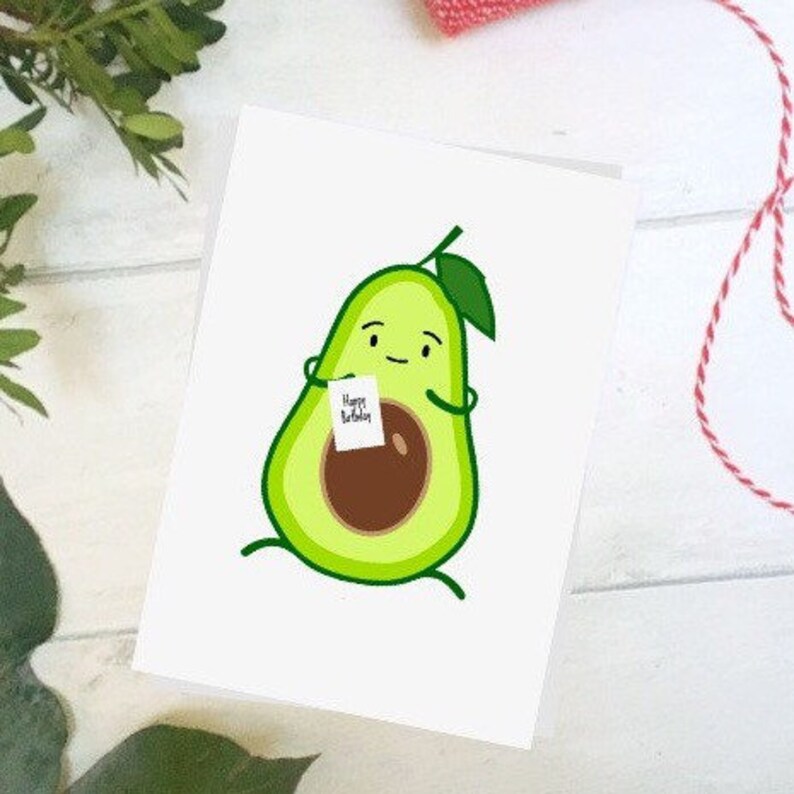 Cute Avocado Birthday Card Holding a card Hipster | Etsy