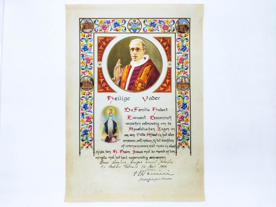Apostolic Blessing of Pope Pius XII on Parchment, Issued by the